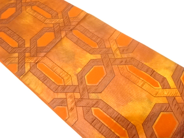 JAPANESE KIMONO / ANTIQUE FUKURO OBI / SILK / WOVEN GEOMETRIC